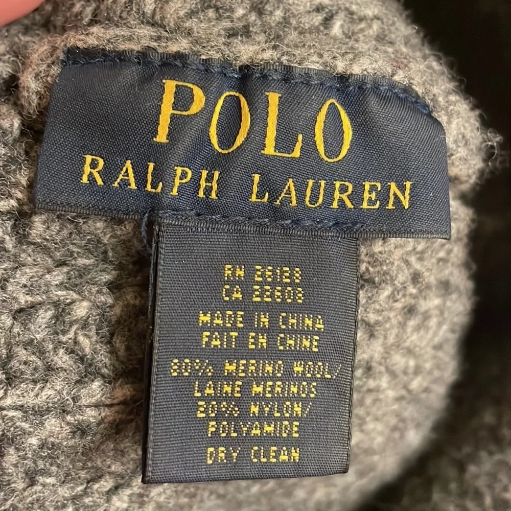 Boys POLO RALPH LAUREN Marino wool beanie hat LOGO leather patch charcoal gray